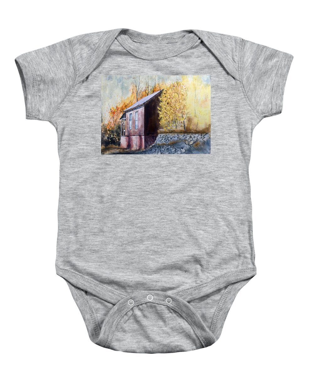 Gold Mine Baby Onesie featuring the painting Mogollon Miners Shack by John Glass