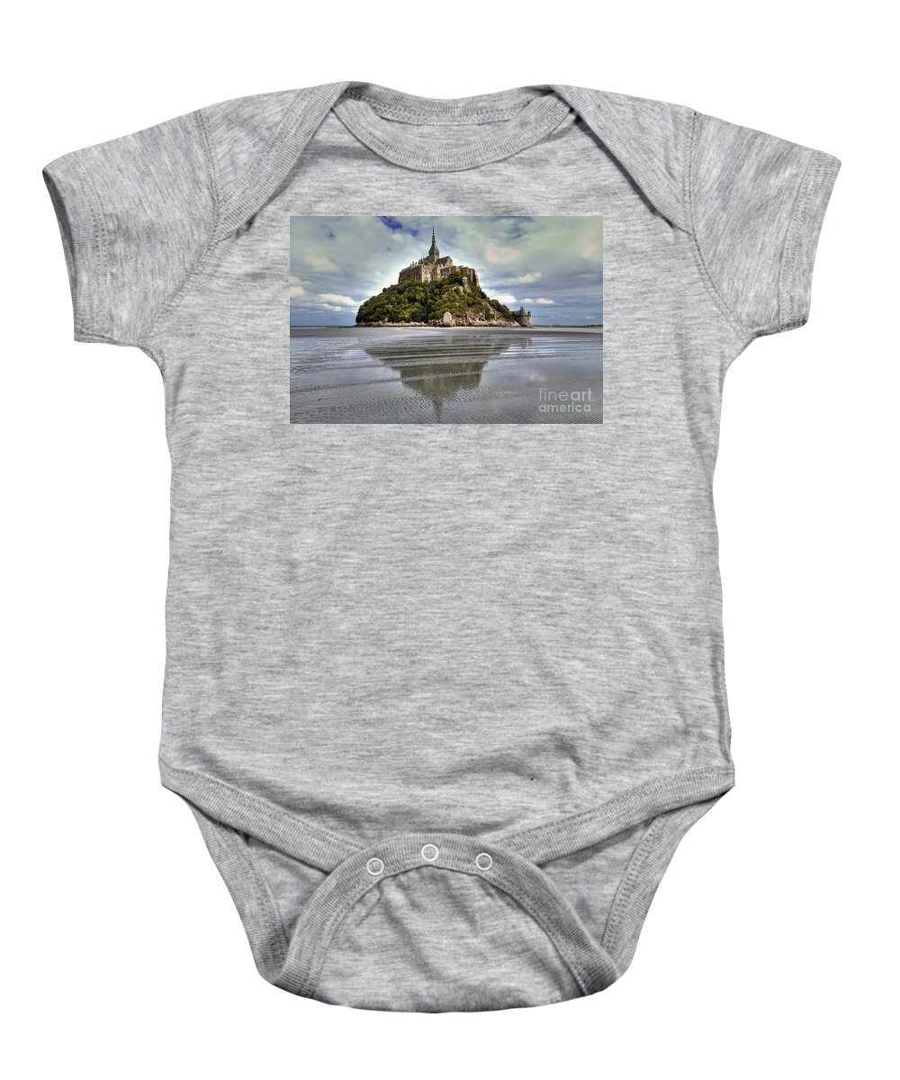 Mont St Michel Baby Onesie featuring the photograph Mont Saint Michel Viewed by the Bay - France by Paolo Signorini
