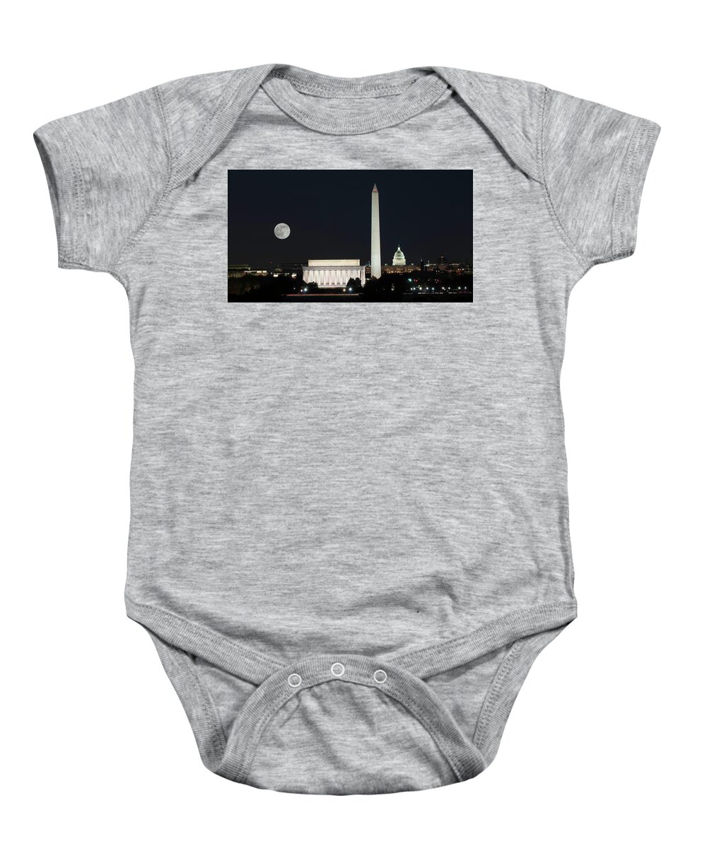 Monuments Baby Onesie featuring the photograph Moon Over Monument by Minnie Gallman