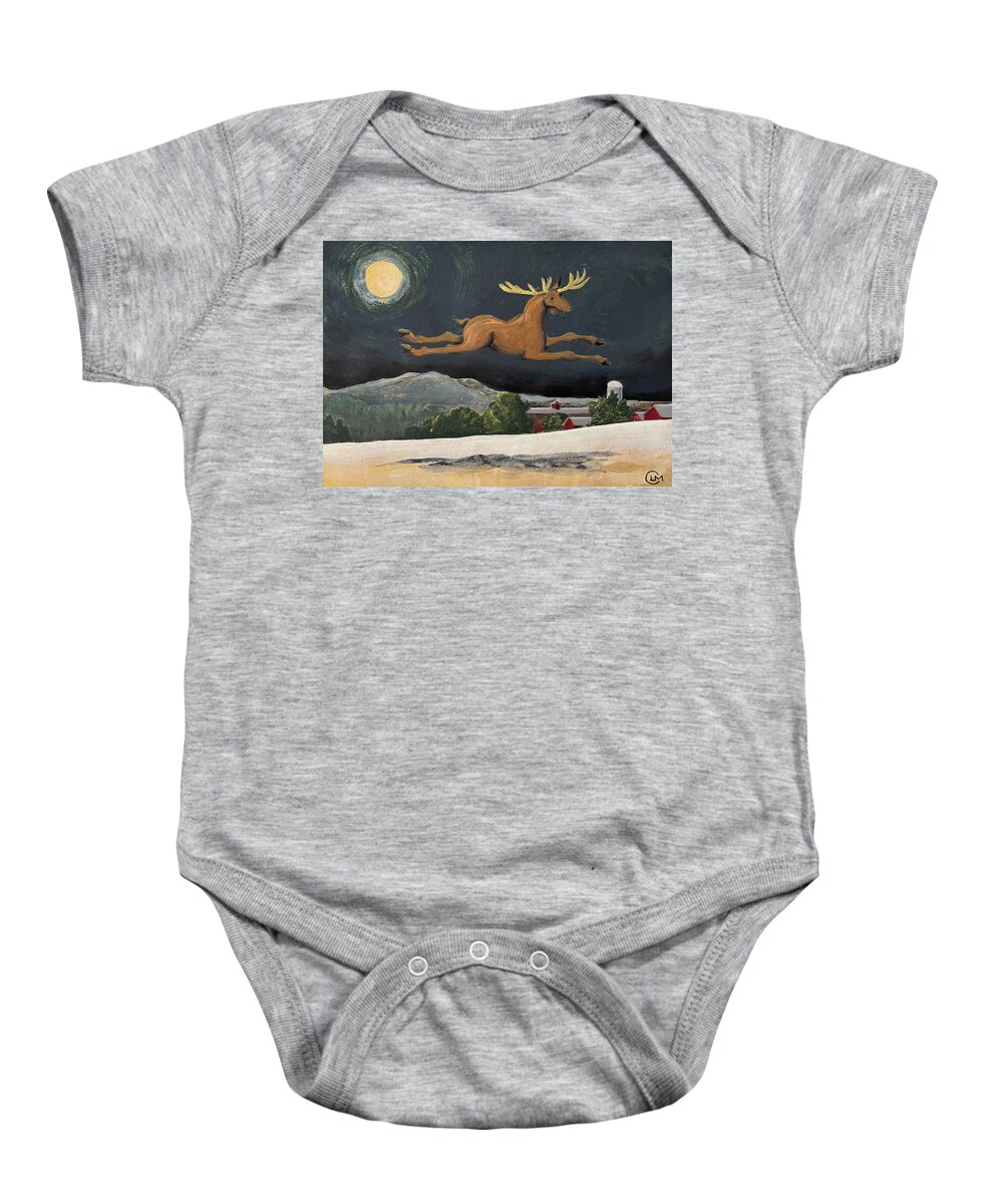 Moose Baby Onesie featuring the painting Moonlight Moose by Lisa Curry Mair