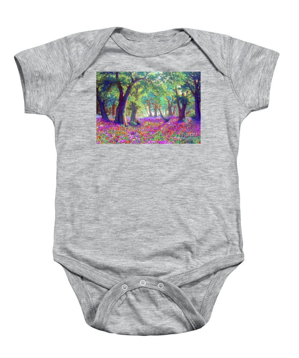 Landscape Baby Onesie featuring the painting Morning Dew by Jane Small
