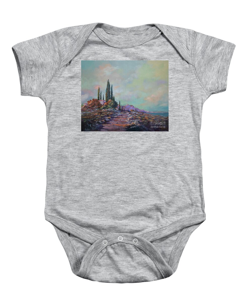 Seascape Baby Onesie featuring the painting Morning Mist by Sinisa Saratlic