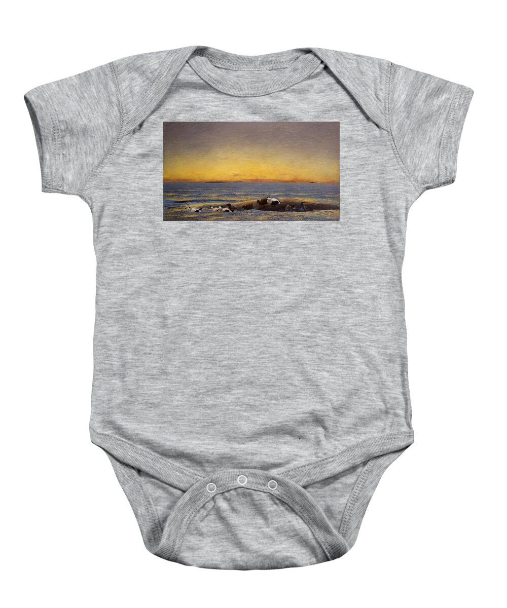 Nocturnal Baby Onesie featuring the painting Morning Mood by the Sea by MotionAge Designs