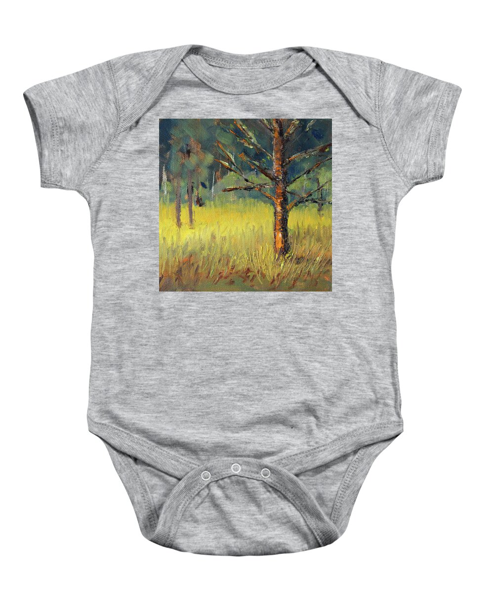 Mossy Pine Baby Onesie featuring the painting Mossy Pine by Nancy Merkle