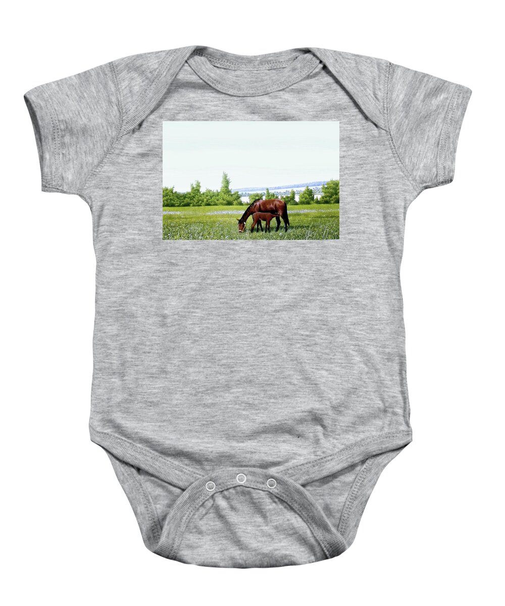 Horses Baby Onesie featuring the painting Mother raising little Junior by Conrad Mieschke