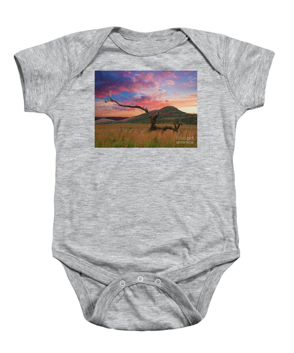 Travel Baby Onesie featuring the photograph Mountain Sunset by On da Raks