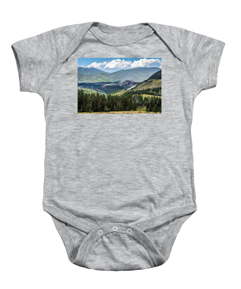Beauty In The Sky Baby Onesie featuring the photograph Mountains Forest And Volcanic Dike Colorado by Debra Martz