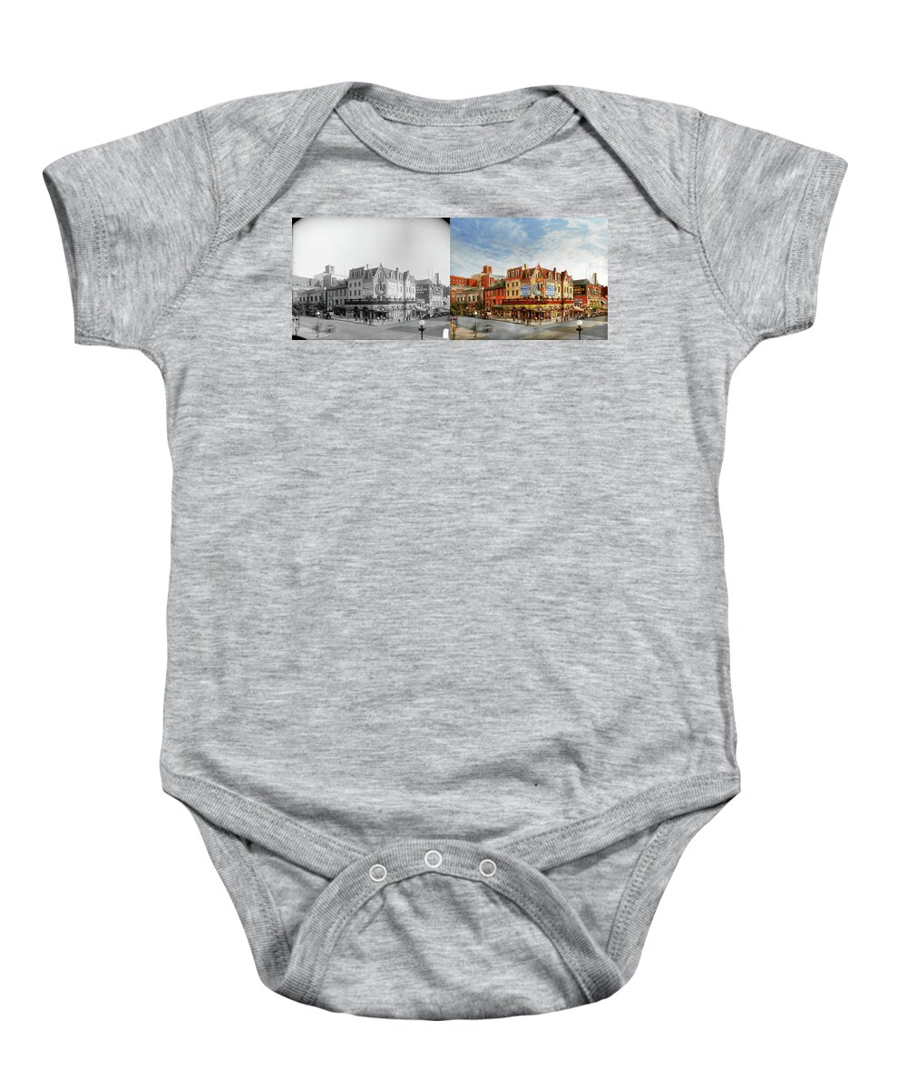 The Joy Hotel Baby Onesie featuring the photograph Movie Theater - The joy of movies 1918 - Side by Side by Mike Savad