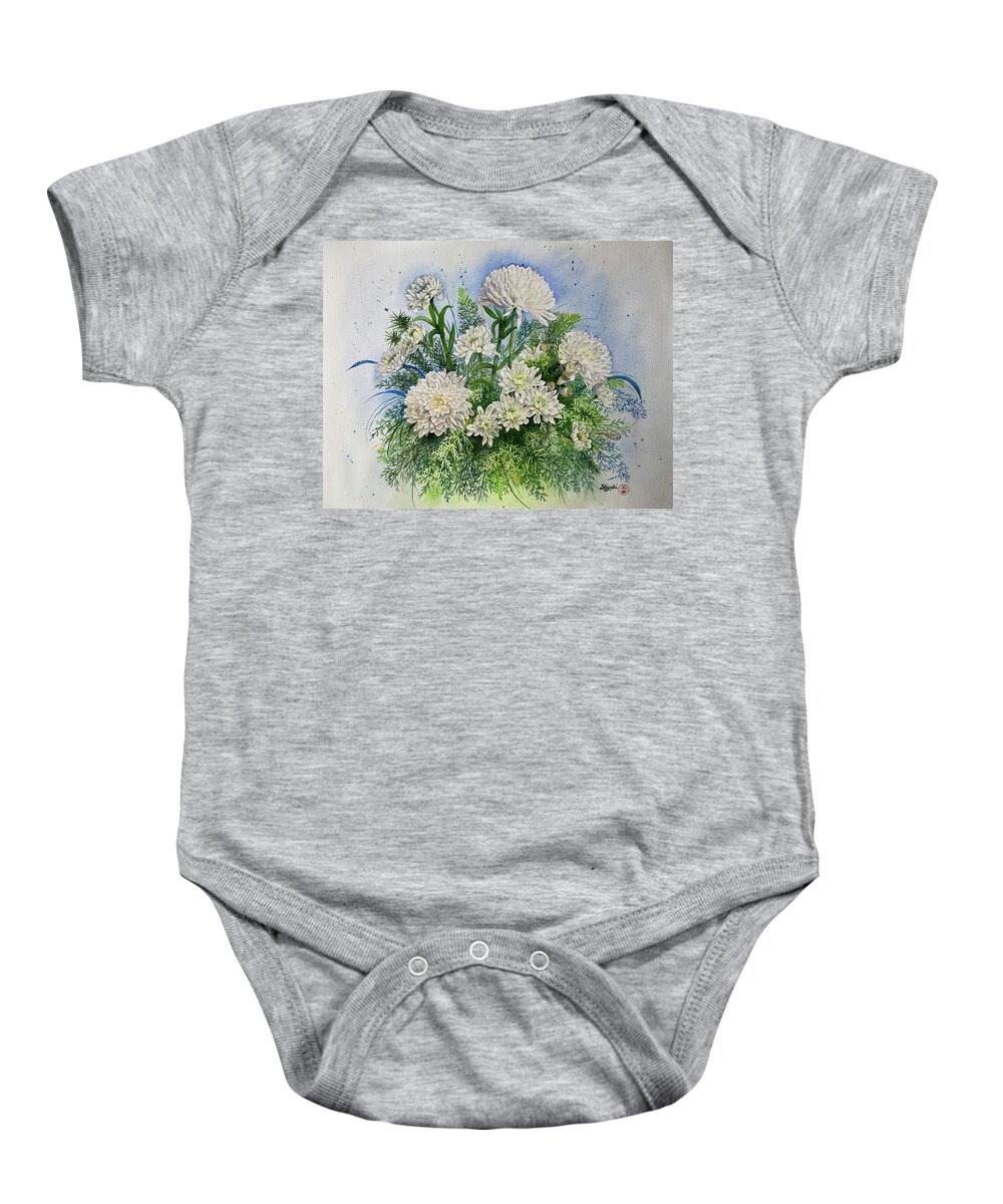 Chrysanthemum Baby Onesie featuring the painting Mums the Word by Kelly Miyuki Kimura