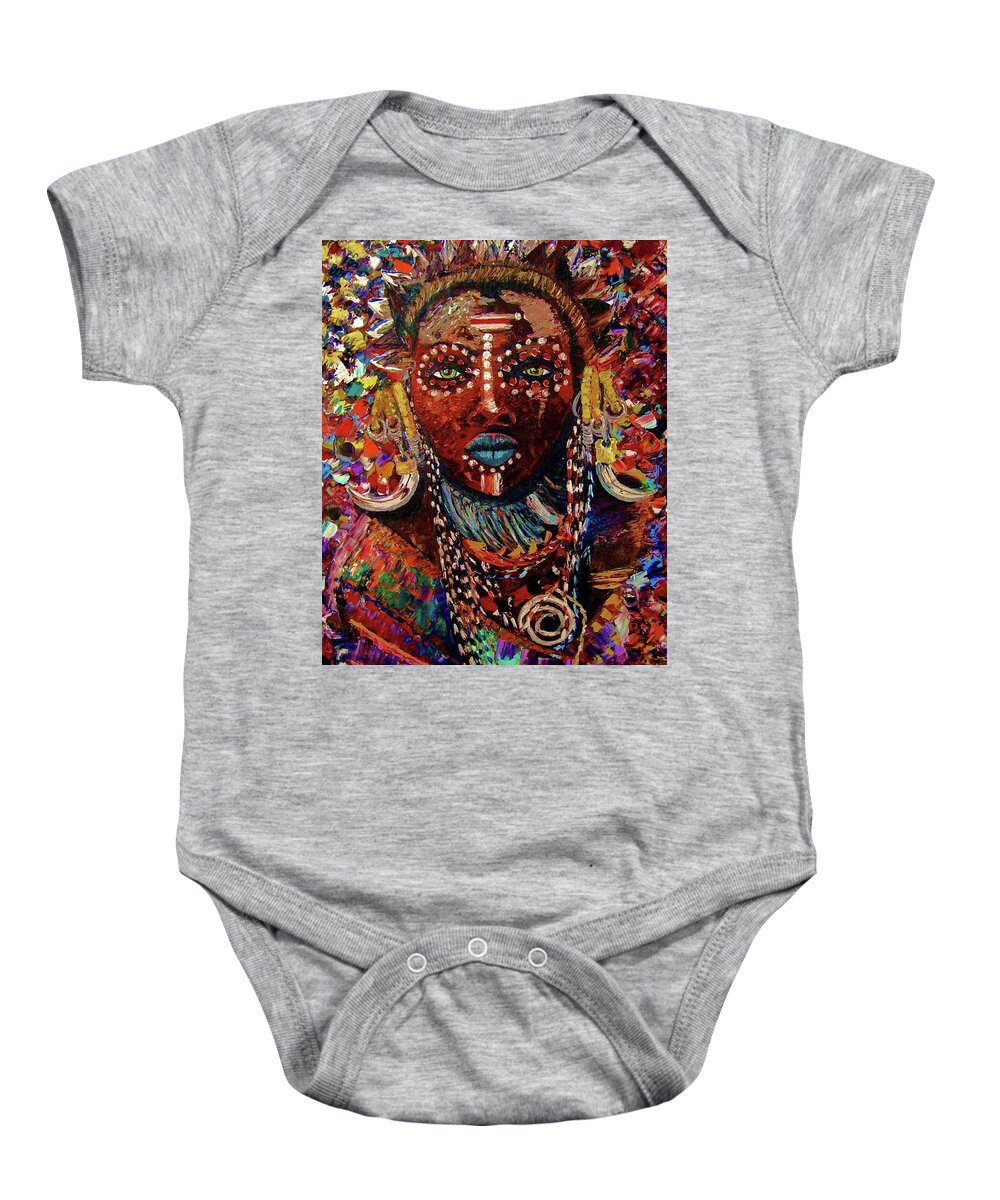 Africa Baby Onesie featuring the painting Mursi by Kowie Theron
