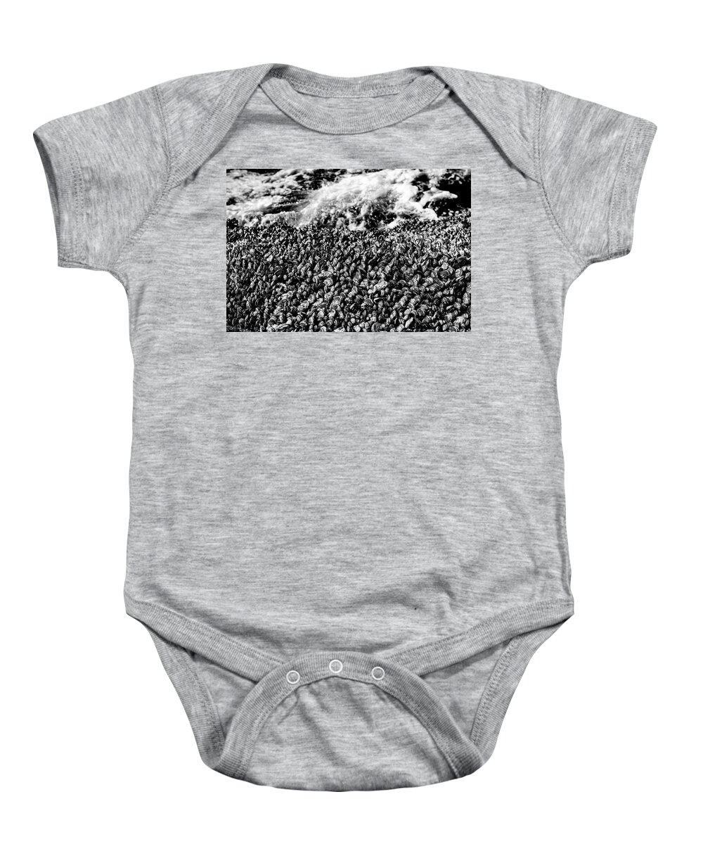 Mussels Sea Baby Onesie featuring the photograph Mussels Black and White 3 by Pelo Blanco Photo
