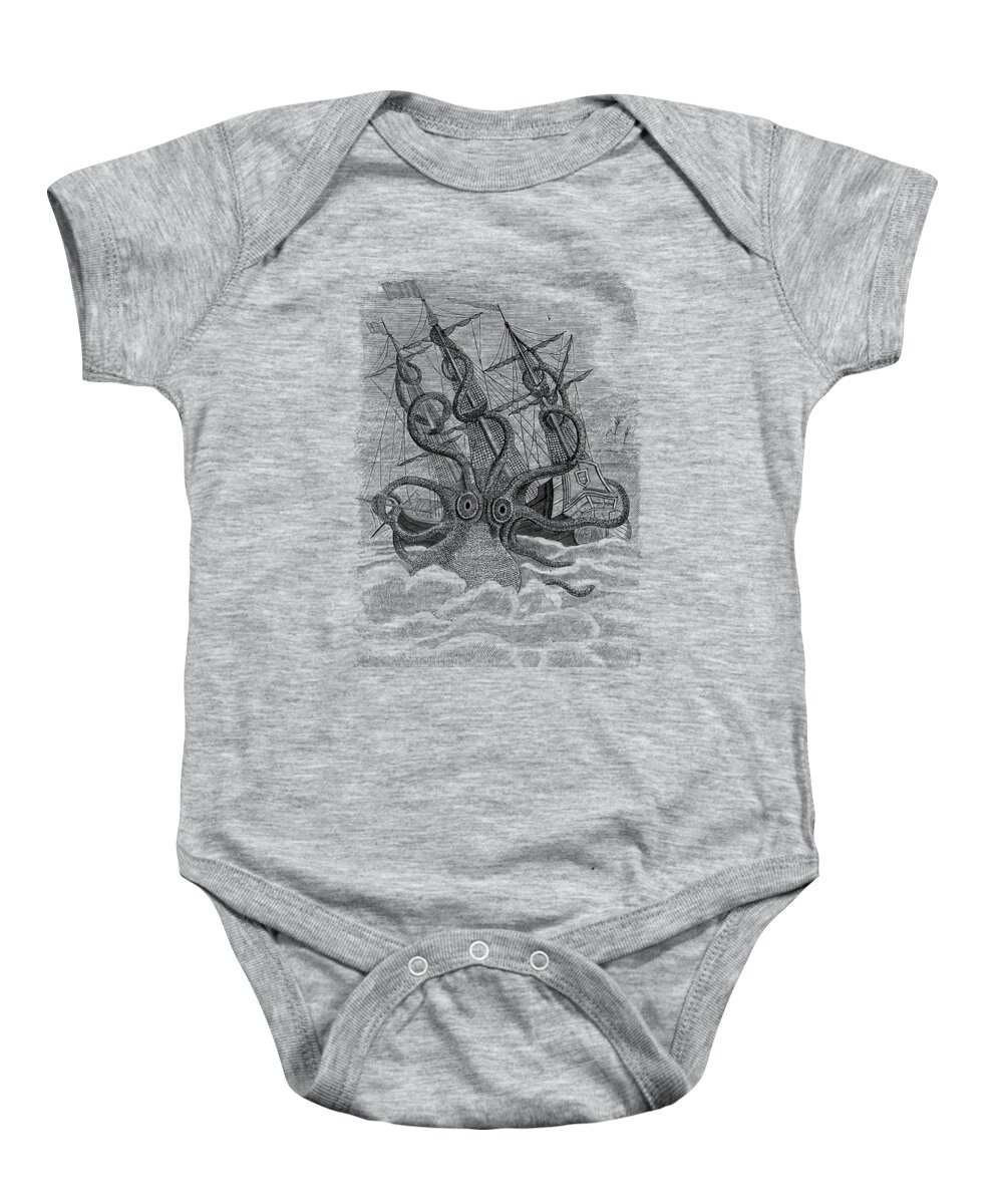 Kraken Baby Onesie featuring the digital art Mythical Sea Monster by Madame Memento