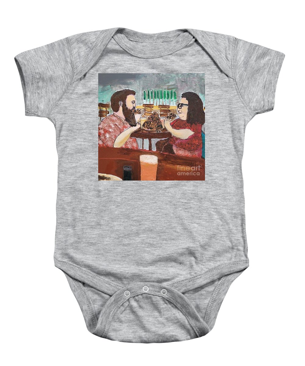  Baby Onesie featuring the painting Nachos Eating Couple in Vero Beach by Mark SanSouci