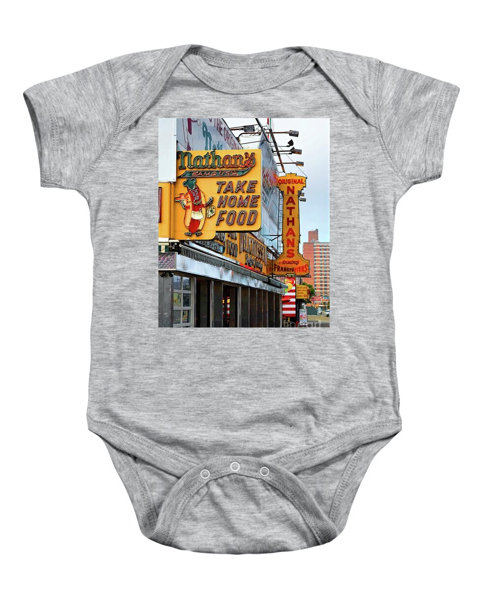 Coney Island Baby Onesie featuring the photograph Nathans Famous Hot Dog - Study II by Doc Braham