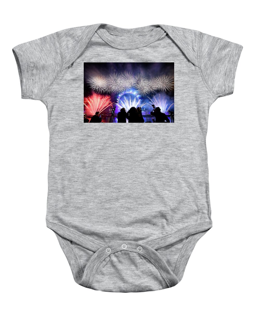 Fireworks Baby Onesie featuring the photograph New Years Eve Fireworks by Andrew Lalchan