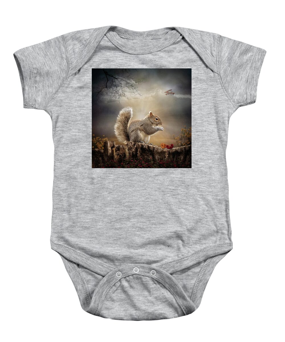 Squirrel Baby Onesie featuring the digital art Nibbles by Maggy Pease