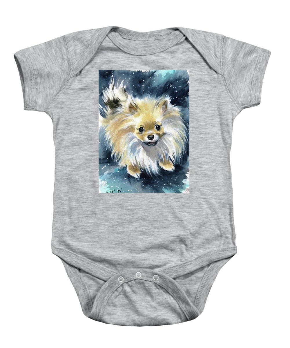 Pomeranian Baby Onesie featuring the painting Noce Pomeranian Puppy Painting by Dora Hathazi Mendes