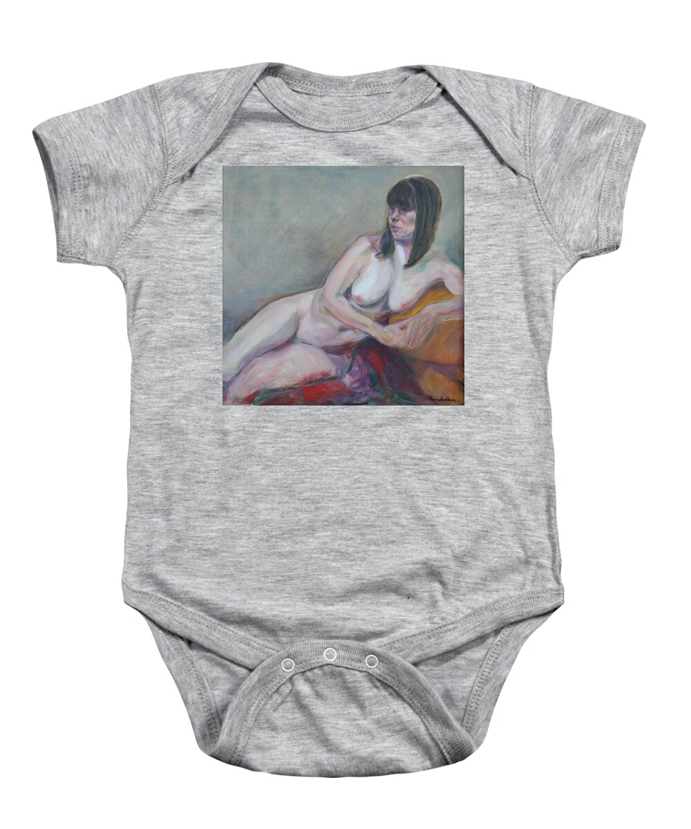 Impressionism Baby Onesie featuring the painting Nude Leaning - Original Contemporary Impressionist Painting by Quin Sweetman