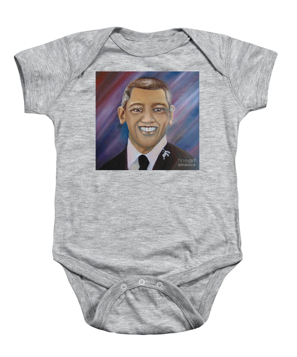 Presidents Baby Onesie featuring the painting Obama Portrait by Saundra Johnson