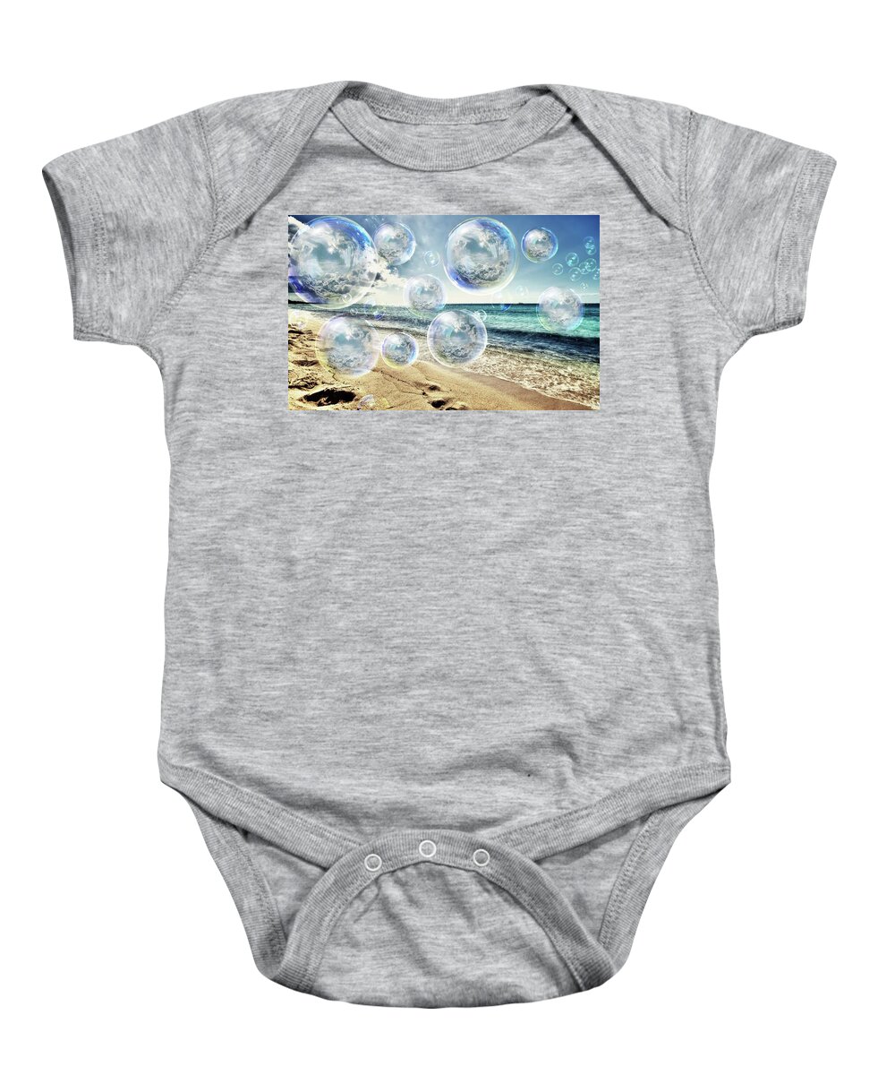 Bubbles Baby Onesie featuring the mixed media Ocean Pop Bubble Dreams by Teresa Trotter