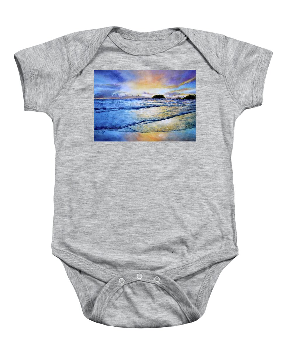 Ocean Baby Onesie featuring the painting Ocean Sunset No 1 by Wendy Keeney-Kennicutt