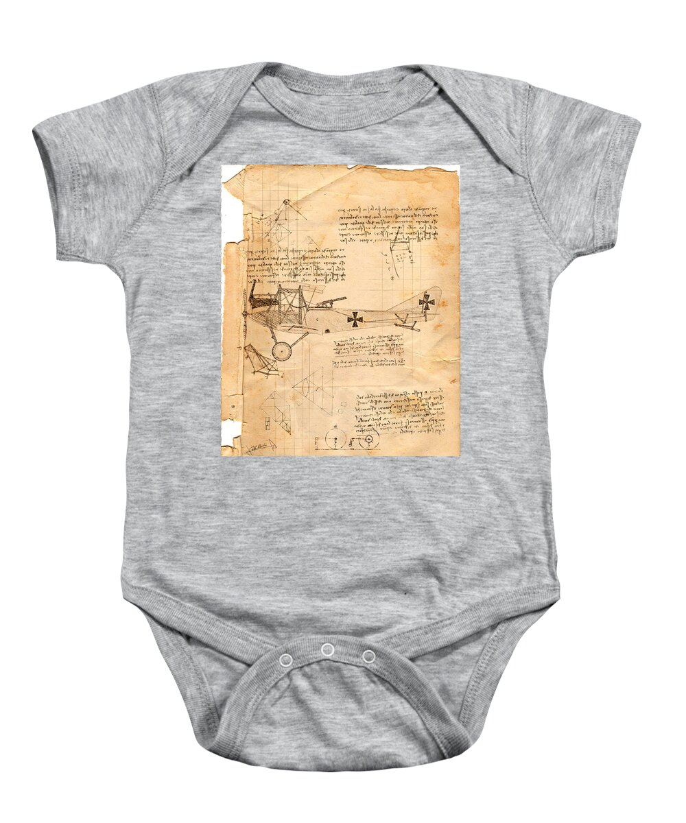 Old Baby Onesie featuring the drawing Old Albatros by Charlie Roman