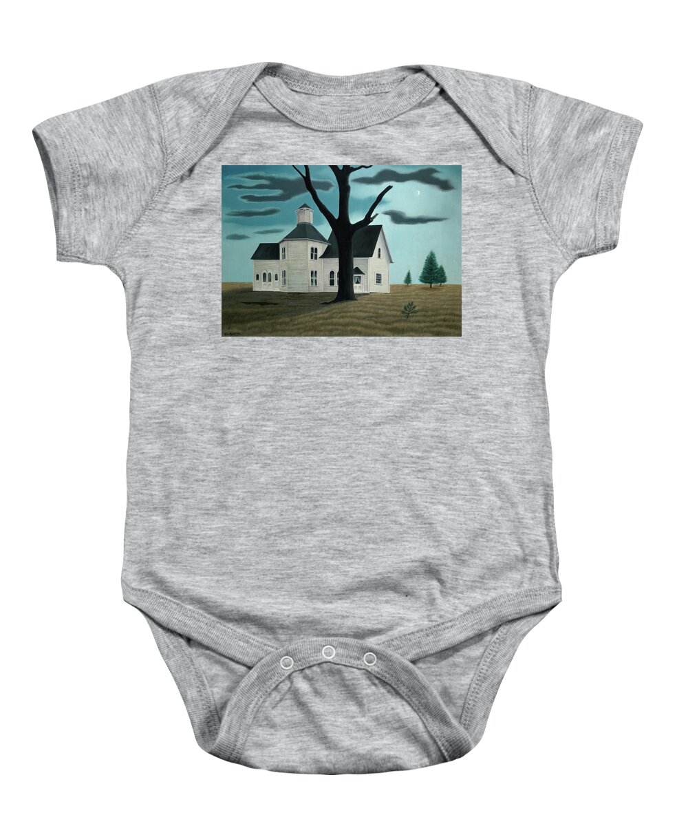 George Copeland Ault Baby Onesie featuring the painting Old House, New Moon, 1943 by George Ault