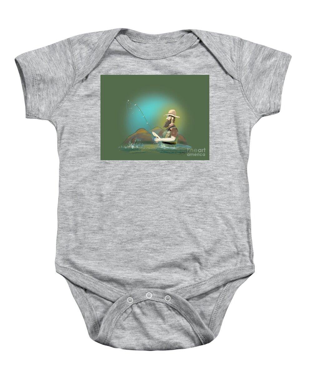 Fly Fishing Baby Onesie featuring the digital art Old Man Fly Fishing by Doug Gist
