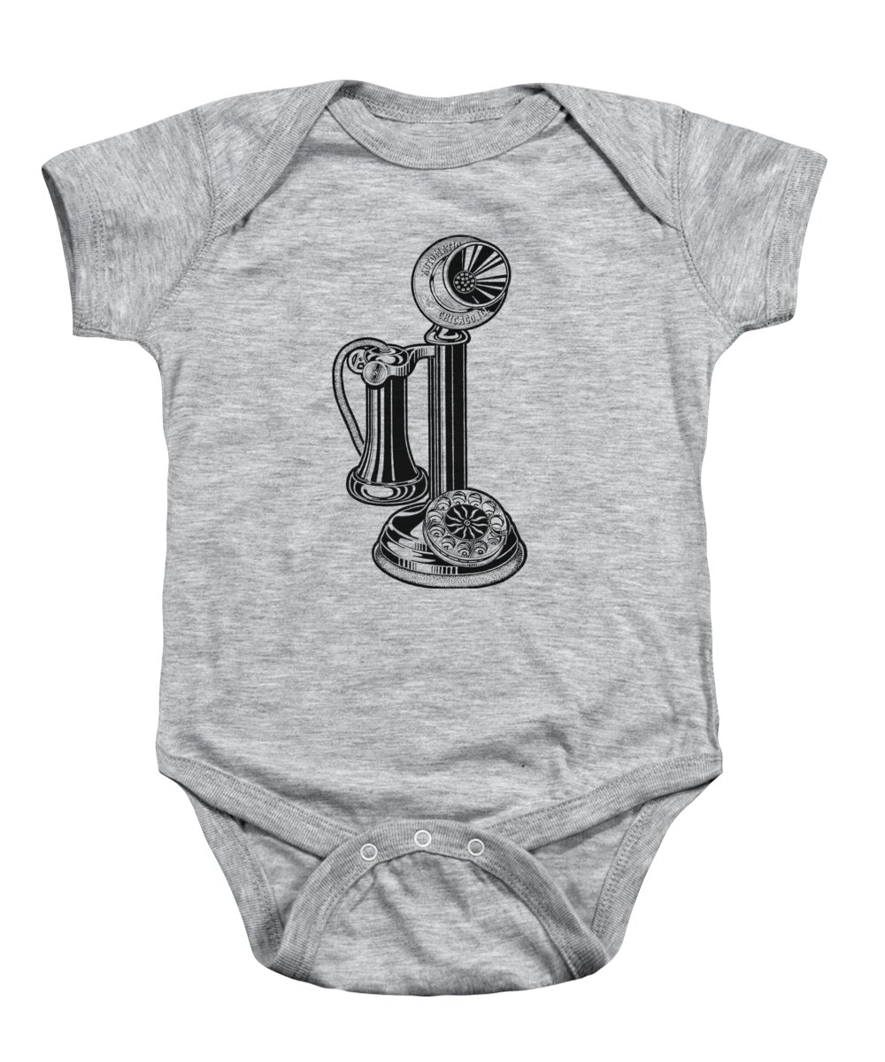 Telephone Baby Onesie featuring the digital art Old Telephone by Madame Memento