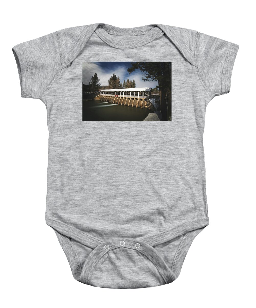 Lake Tahoe Dam Baby Onesie featuring the photograph On a Lovely Winter Day by Laurie Search