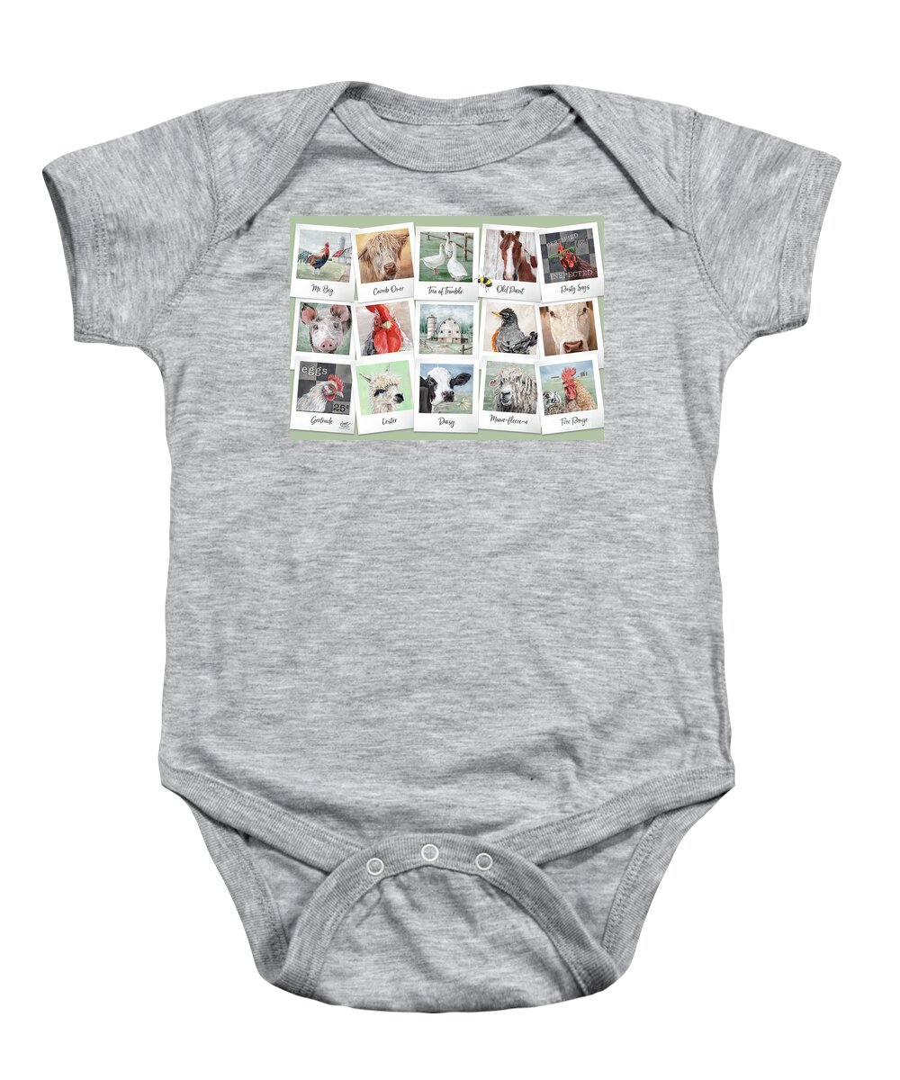Farm Baby Onesie featuring the painting On the Farm by Annie Troe