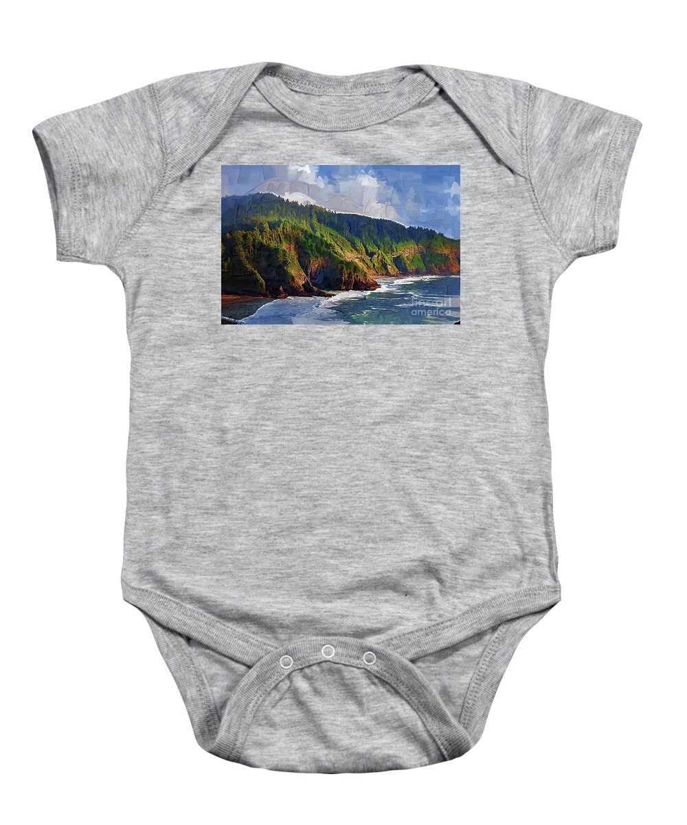 Oregon-coastline Baby Onesie featuring the digital art Oregon Coastal Bluff by Kirt Tisdale