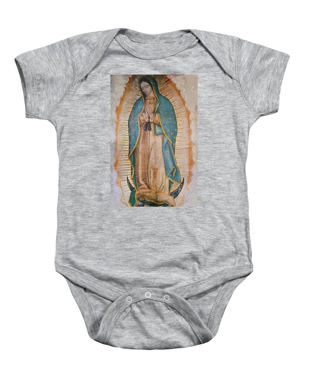 Guadalope Baby Onesie featuring the painting Our Lady Of Guadalupe Large Size by Pam Neilands