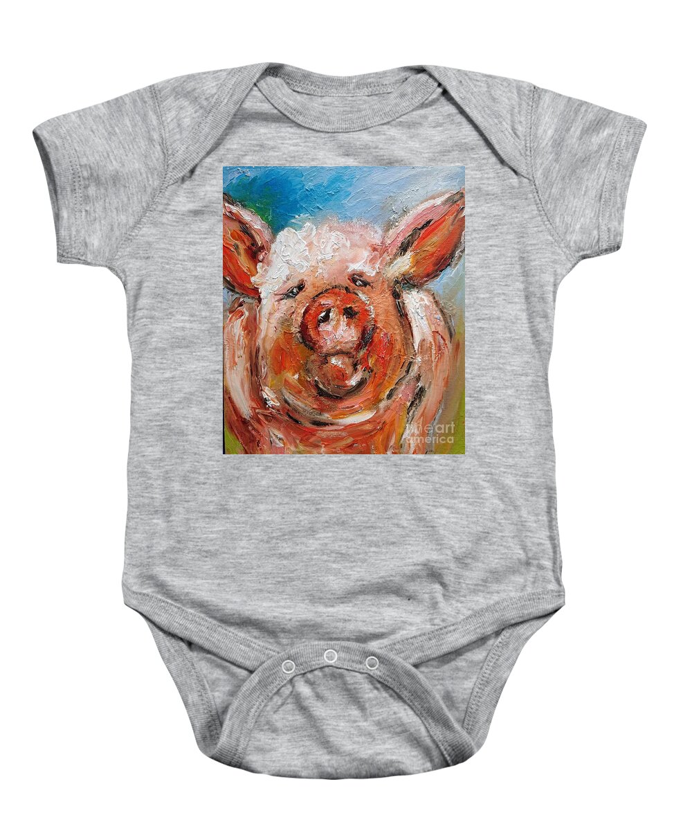 Galway Ireland Baby Onesie featuring the painting Painting of Galway pig by Mary Cahalan Lee - aka PIXI