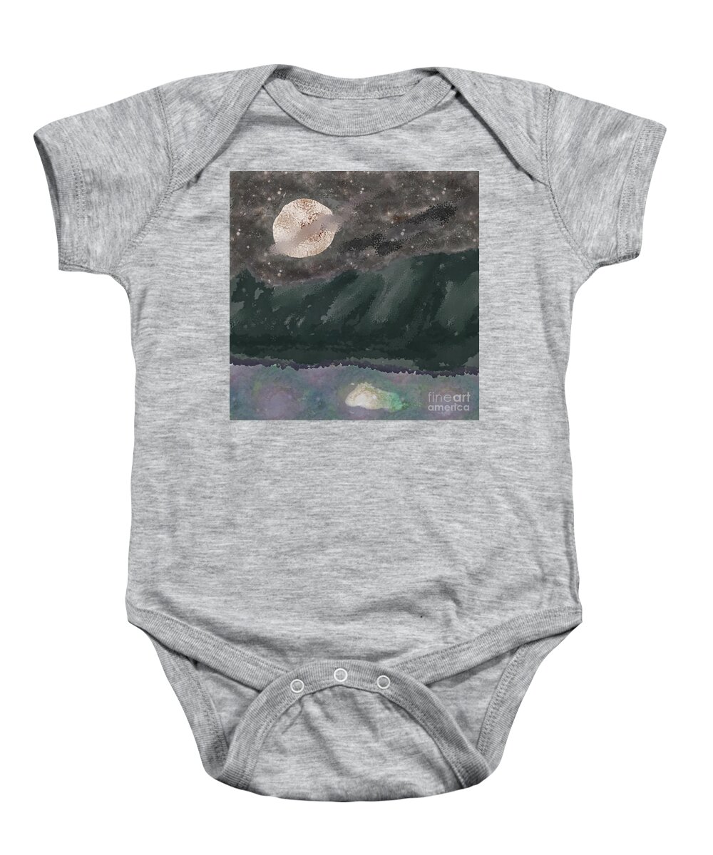 Full Moon Baby Onesie featuring the digital art Paper Moon above a Mountain Lake by Bentley Davis