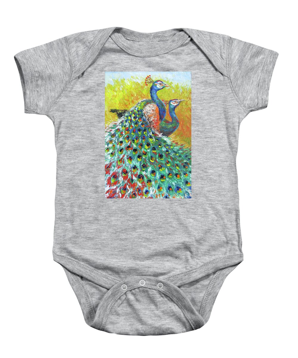  Baby Onesie featuring the painting Peacock and Peahen by Jyotika Shroff