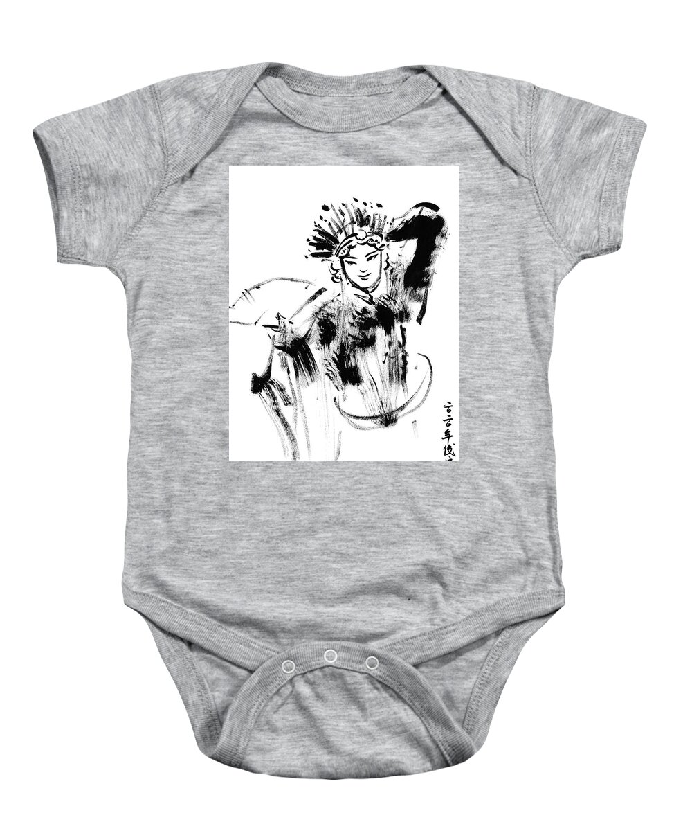 Horse Baby Onesie featuring the drawing Peking Opera dancer actor-4- Arttopan Zen Freehand Chinese painting-Buddhist mood by Artto Pan