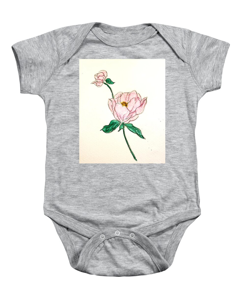 Romance Baby Onesie featuring the painting Peony by Margaret Welsh Willowsilk