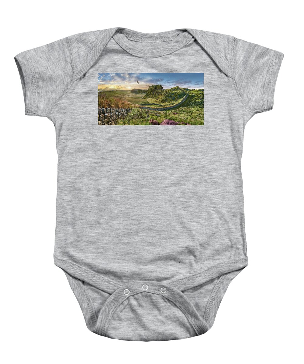 Hadrians Wall Baby Onesie featuring the photograph Photo of Hadrians Wall, Northumberland, England, UK by Paul E Williams