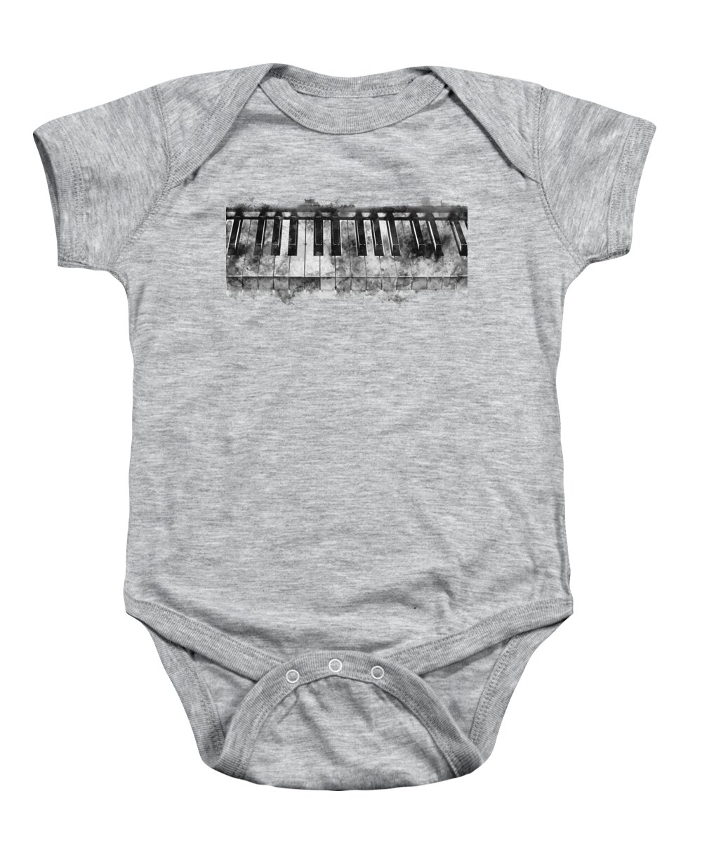 Piano Baby Onesie featuring the photograph Piano keyboard ink watercolor by Delphimages Photo Creations