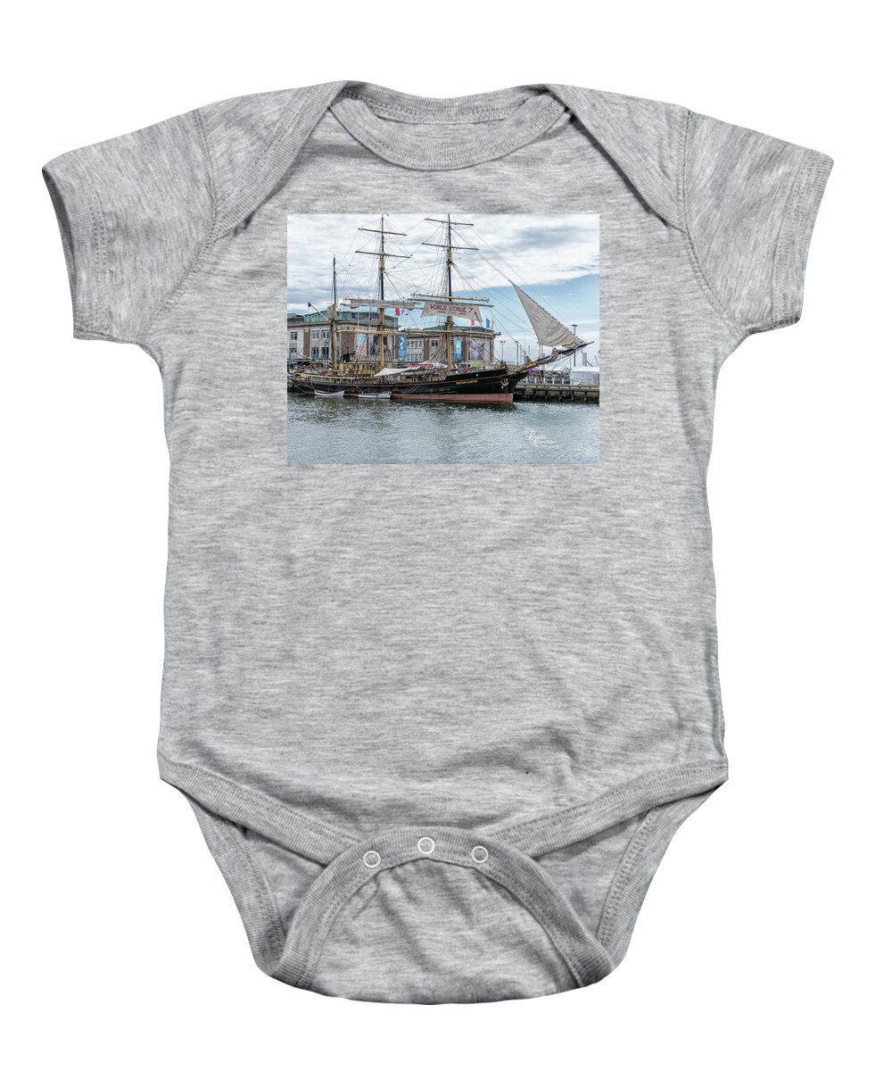 Tall Ship. World Voyage 7 Baby Onesie featuring the photograph Picton Castle by Linda Constant