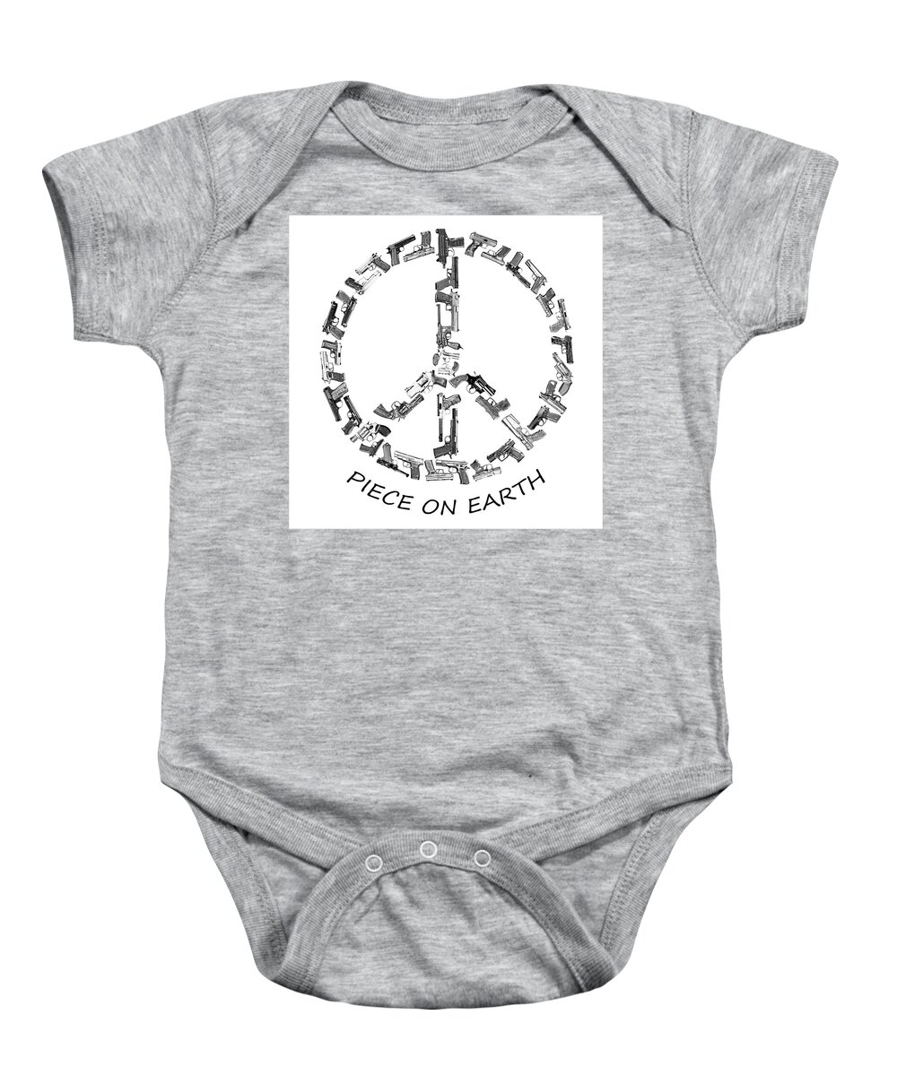 Second Amendment Baby Onesie featuring the photograph Piece on Earth Text Sketched by Jason Bohannon
