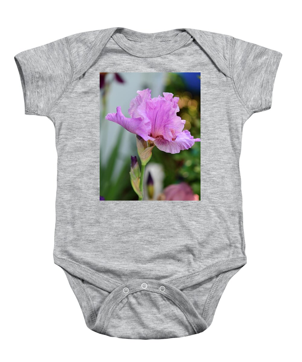 Pink Bearded Iris Baby Onesie featuring the photograph Pink Bearded Iris by Cynthia Westbrook