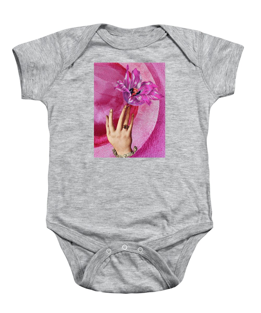 Pink Flower Baby Onesie featuring the mixed media Pink flower at her fingertips by Lorena Cassady