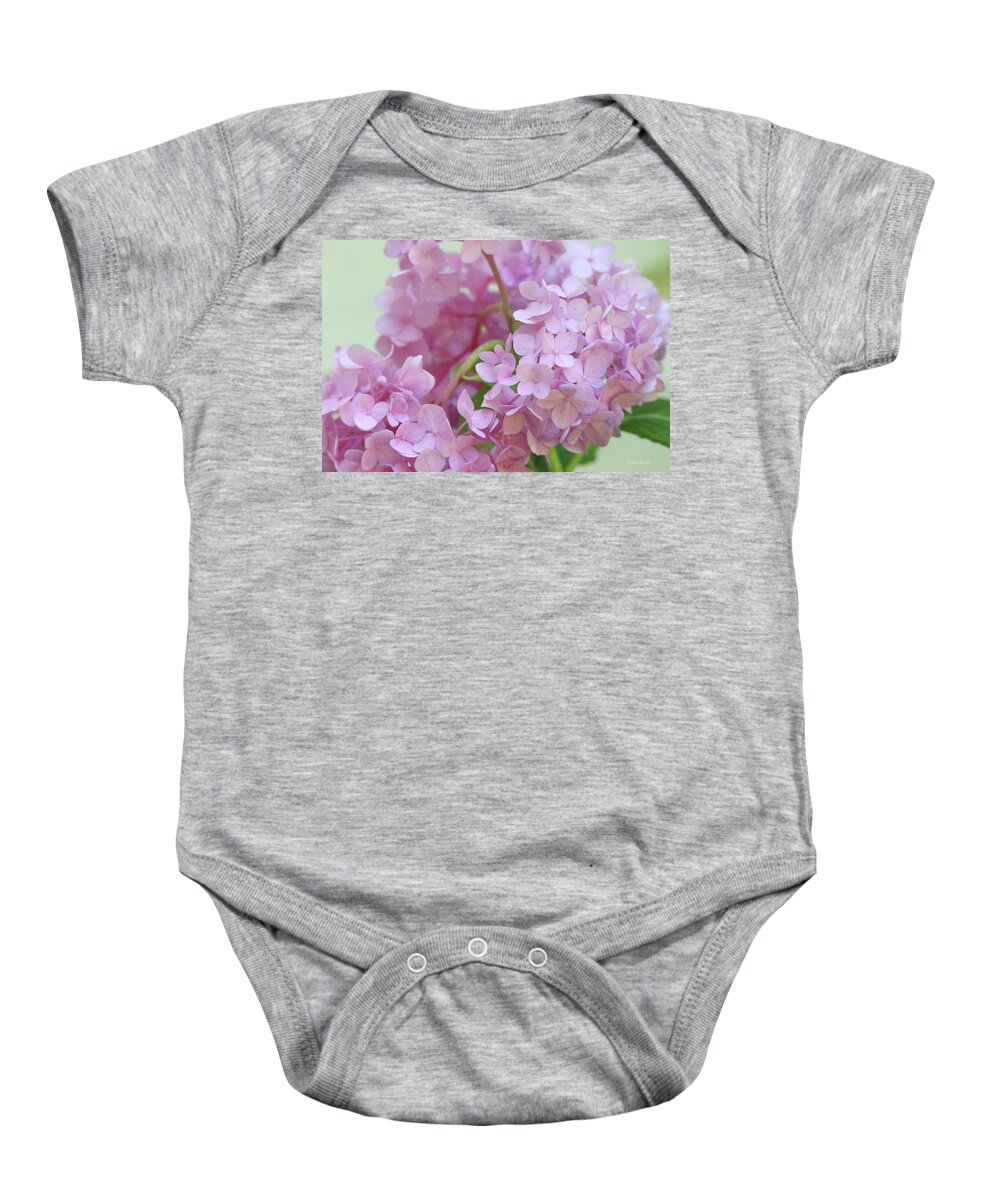 Hydrangeas Baby Onesie featuring the photograph Pink Hydrangeas by Trina Ansel