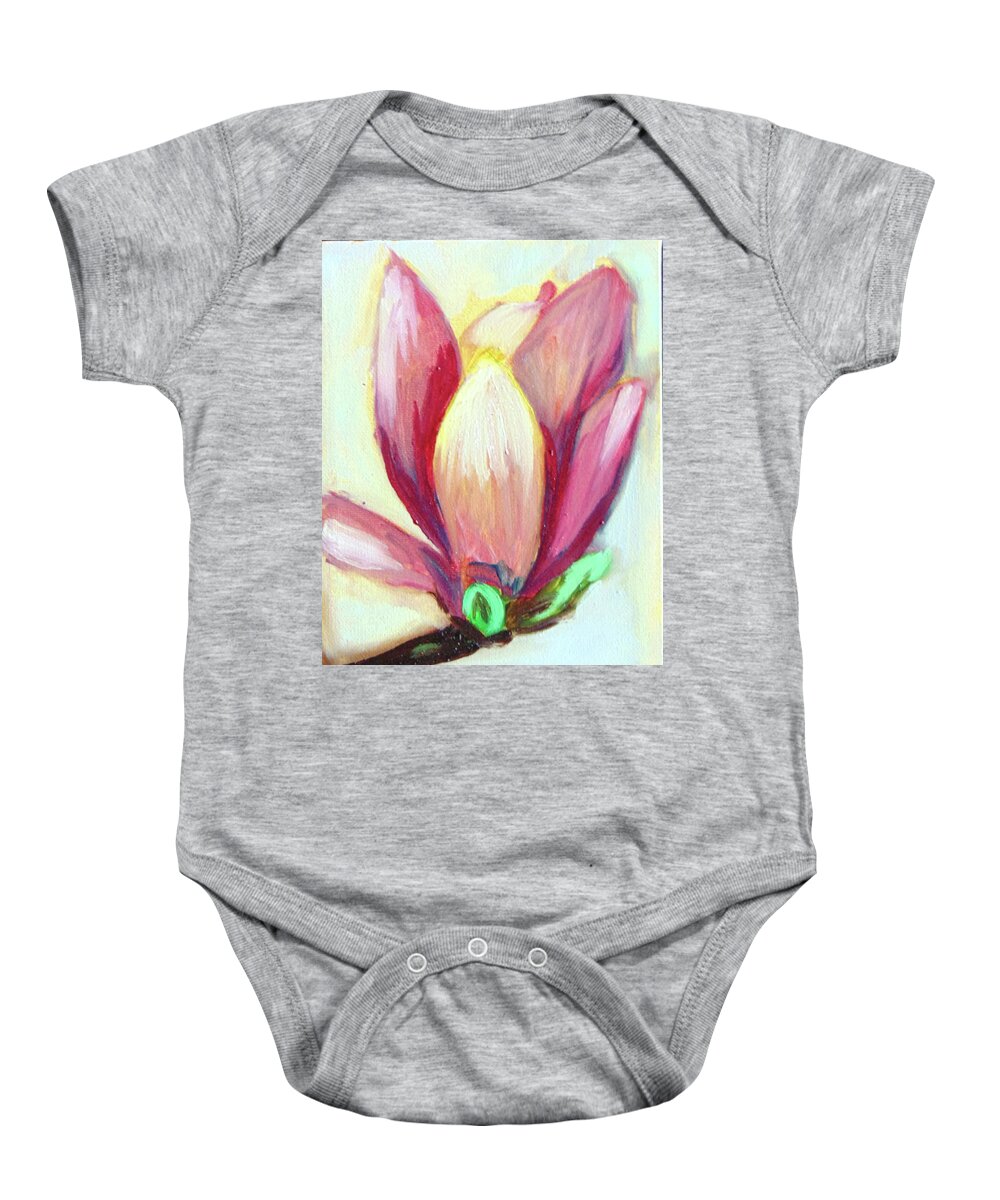  Baby Onesie featuring the painting Pink Magnolia by Loretta Nash