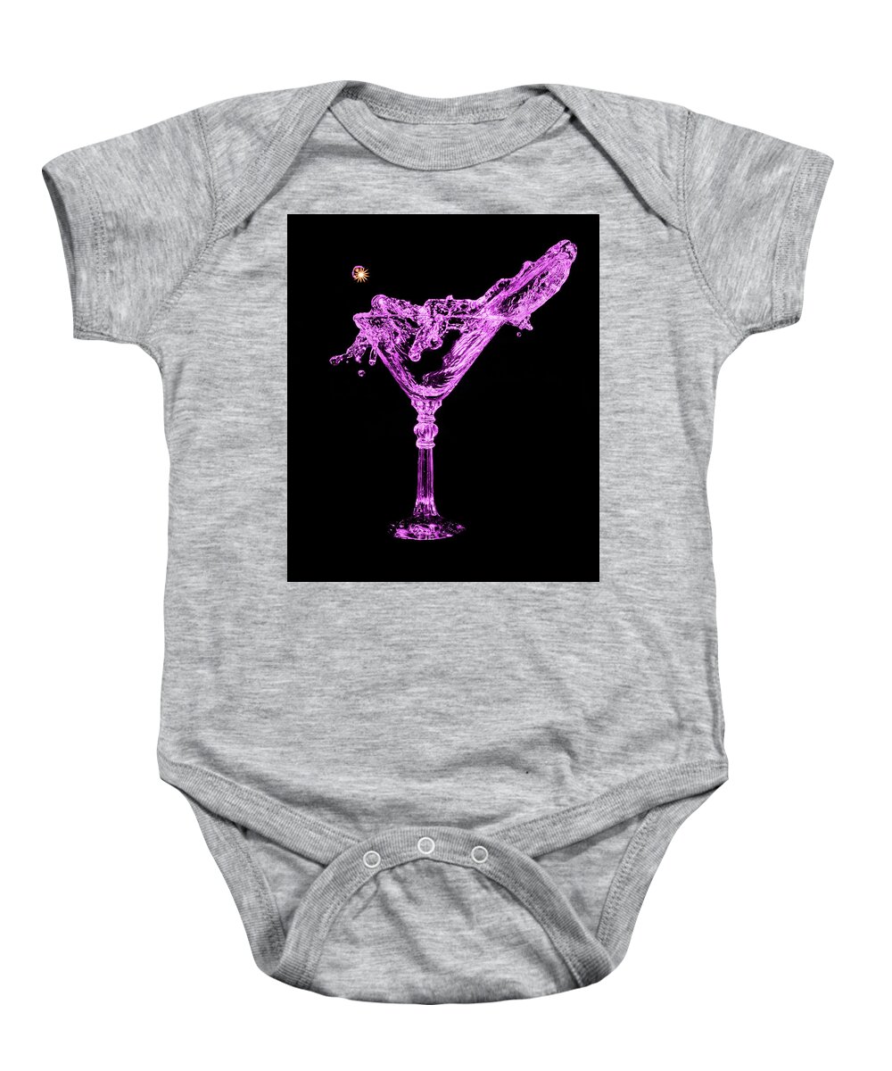 Martini Baby Onesie featuring the photograph Neon Pink Martini Splash Frozen in Time by Rob Green