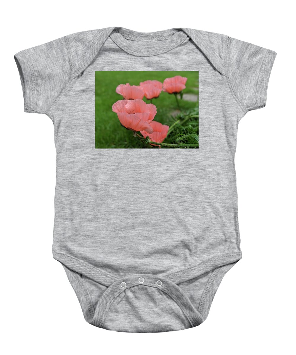 Poppy Baby Onesie featuring the photograph Pink poppy parade by Lisa Mutch