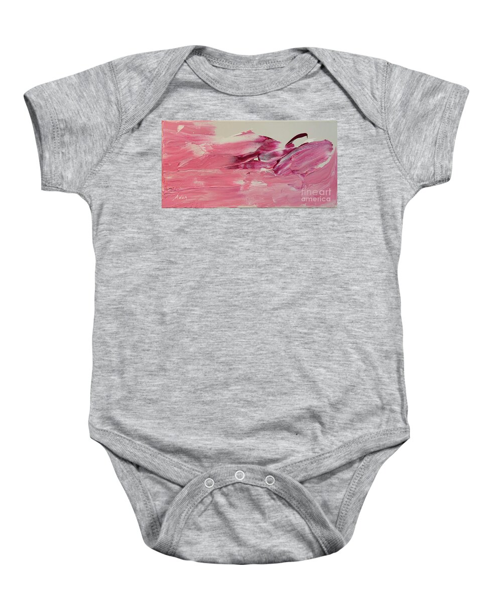 Pink Baby Onesie featuring the painting Pink with Maroon Landscape and Bird by Felipe Adan Lerma