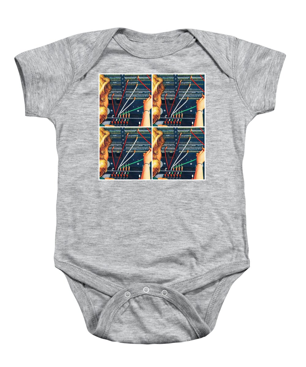Vintage Baby Onesie featuring the mixed media Plugged In -What Number Please by Sally Edelstein